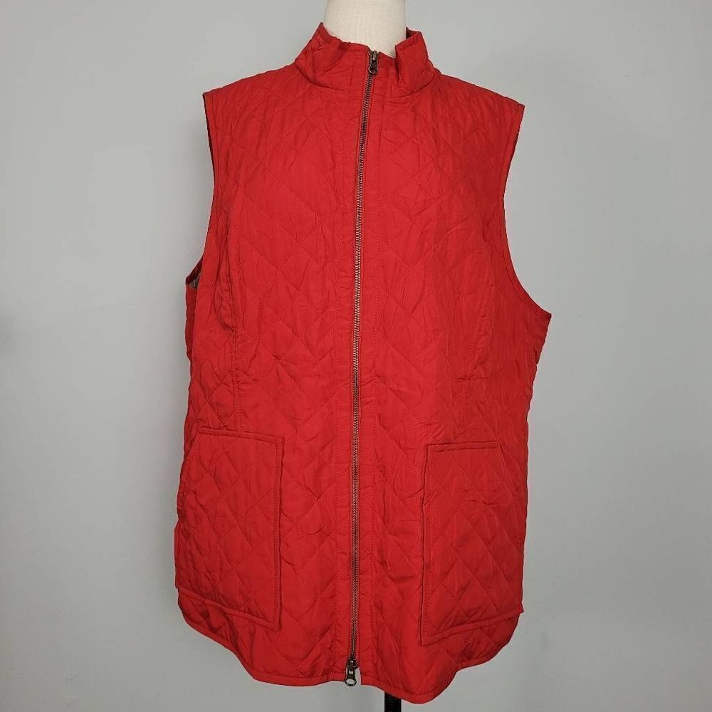 J. Jill Red Heritage Quilted Vest Sz 2X Lightweight‎ Sleeveless Full Zip Front